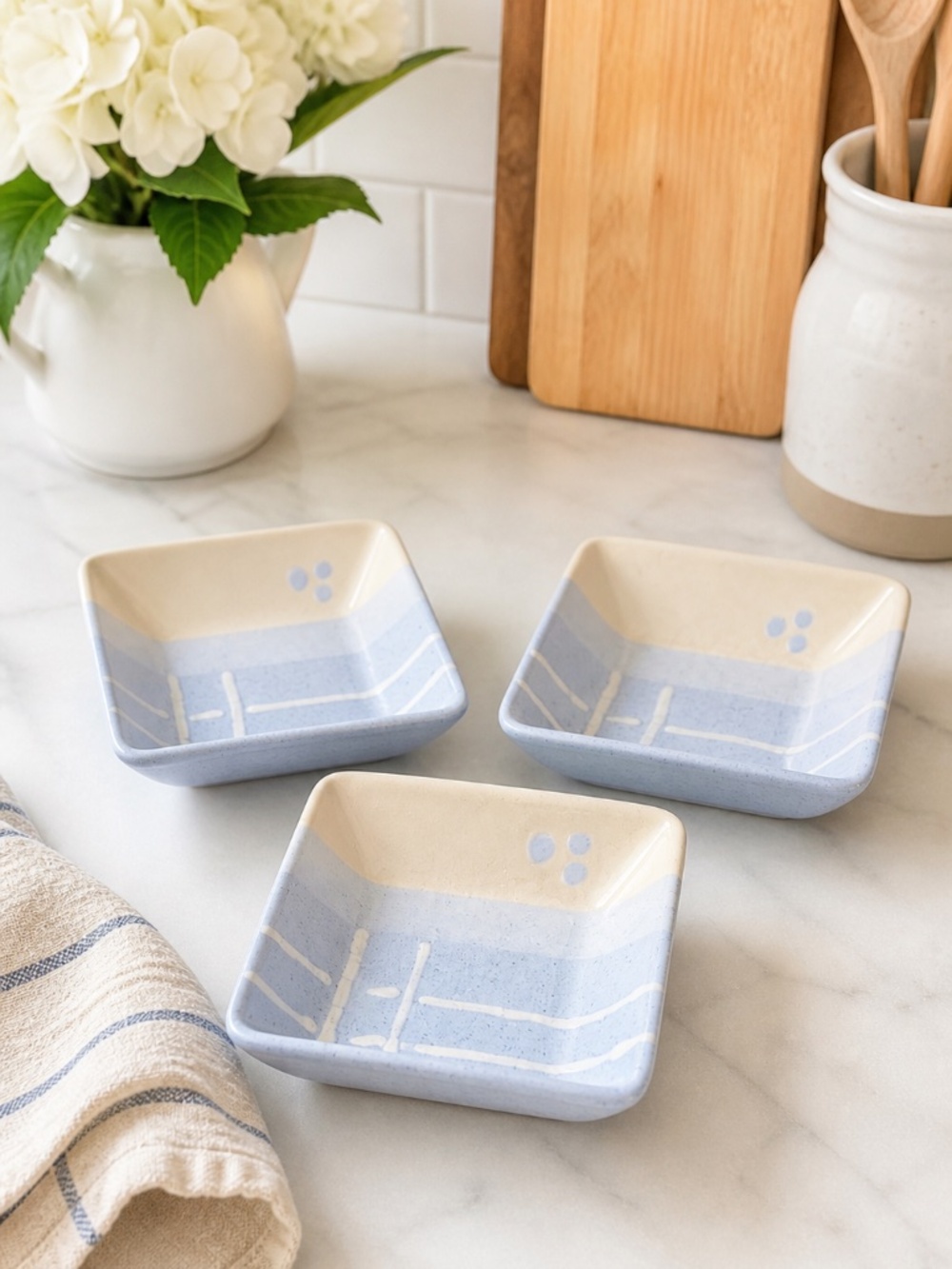 Set of 3 pcs The Pottery Shed Reilly Blue/ Beige Platter Plate Pottery